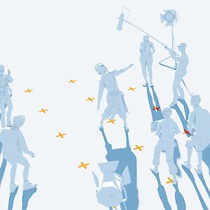 Film set with gladiator scene being shot