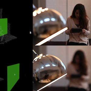 Side by side views of a focusing interface using a depth camera and the resulting shots