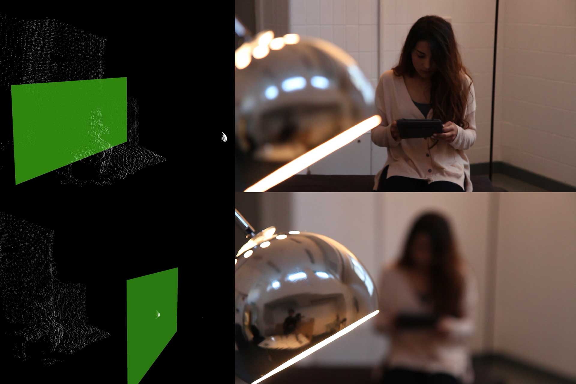 Side by side views of a focusing interface using a depth camera and the resulting shots